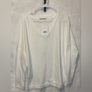 Free People White V-Neck Long Sleeve, Oversized XS, NWT